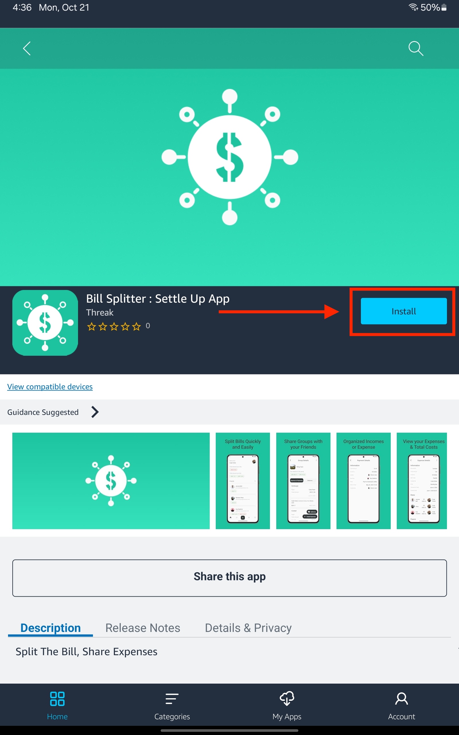 Bill Splitter app details page